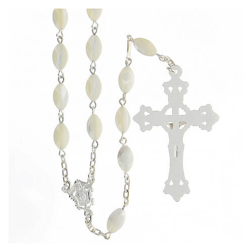 Rosary 925 silver mother of pearl beads 6x9 mm ornate cross 2