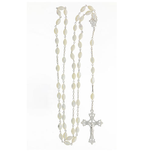 Rosary 925 silver mother of pearl beads 6x9 mm ornate cross 4