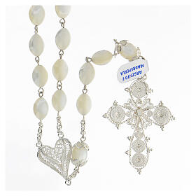 800 silver rosary with cross filigree mother of pearl beads 12x9 mm