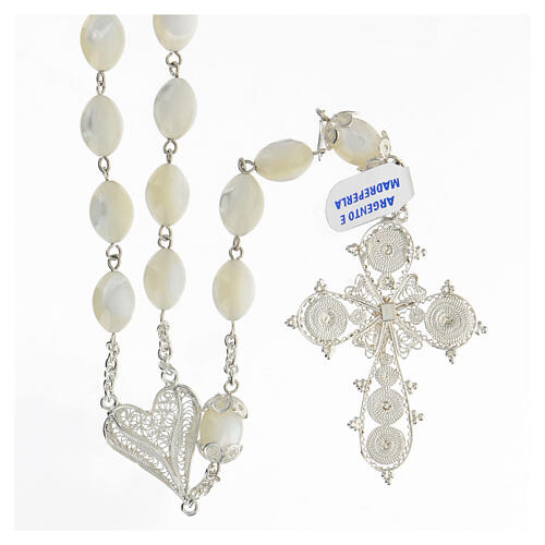 800 silver rosary with cross filigree mother of pearl beads 12x9 mm 2