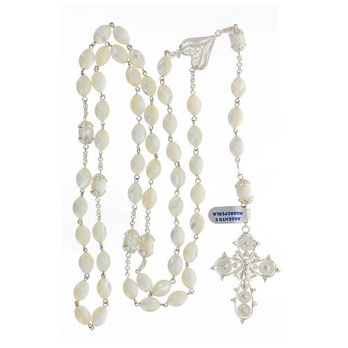 800 silver rosary with cross filigree mother of pearl beads 12x9 mm 4