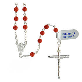Rosary with beads in orange coral 5 mm 925 silver