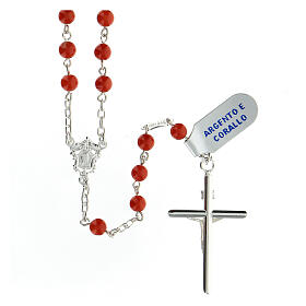 Rosary with beads in orange coral 5 mm 925 silver