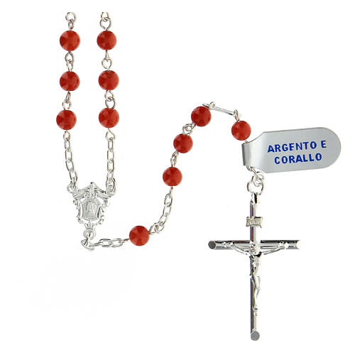 Rosary with beads in orange coral 5 mm 925 silver 1