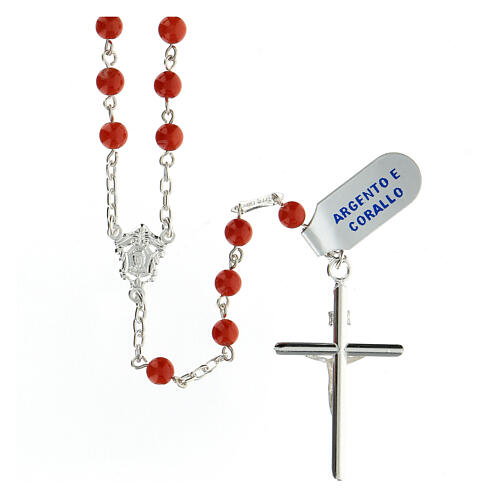 Rosary with beads in orange coral 5 mm 925 silver 2