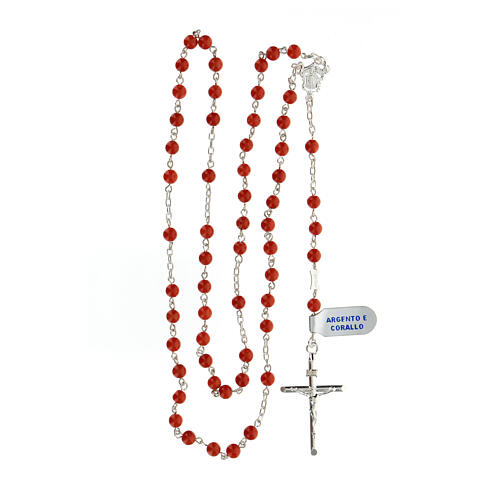 925 silver rosary orange coral beads 5 mm 17.8 g 4
