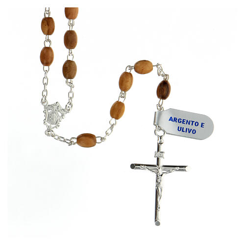 Rosary with beads in olive wood 7x5 mm 925 silver 1