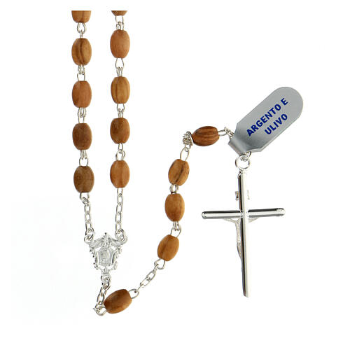 Rosary with beads in olive wood 7x5 mm 925 silver 2