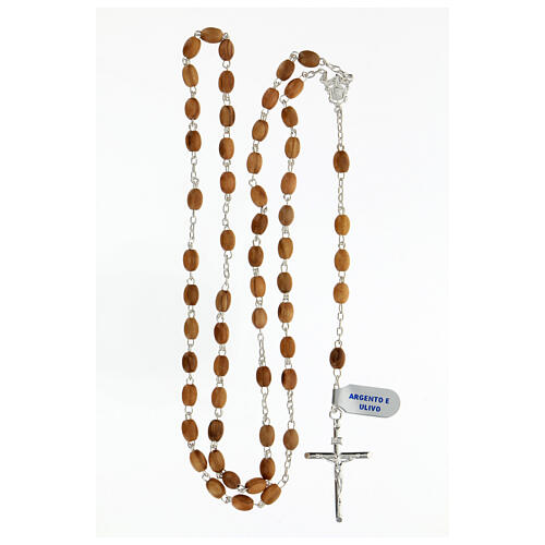 Rosary with beads in olive wood 7x5 mm 925 silver 4