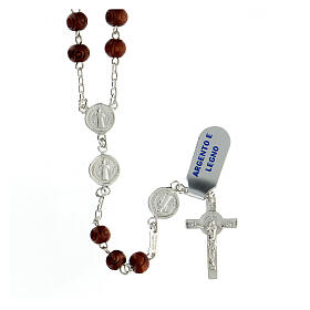 925 silver rosary St Benedict medal wood beads 7 mm