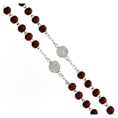 925 silver rosary St Benedict medal wood beads 7 mm 3