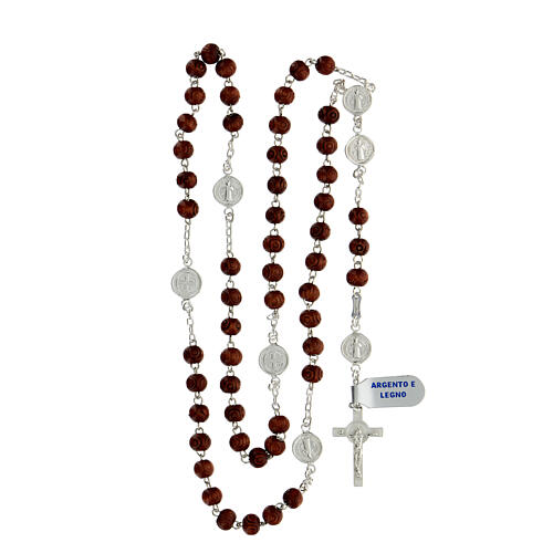925 silver rosary St Benedict medal wood beads 7 mm 4