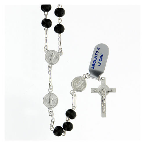 Rosary with beads in black wood 7 mm 925 silver 1