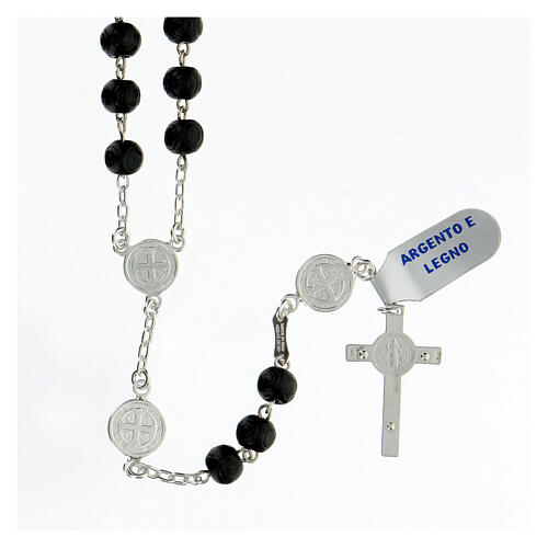 Rosary with beads in black wood 7 mm 925 silver 2