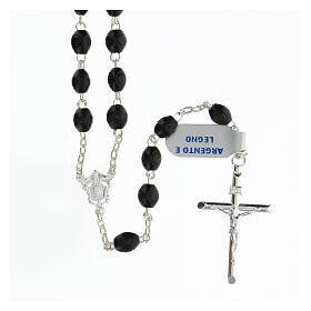 925 silver rosary tubular cross black oval wooden beads 8x6 mm