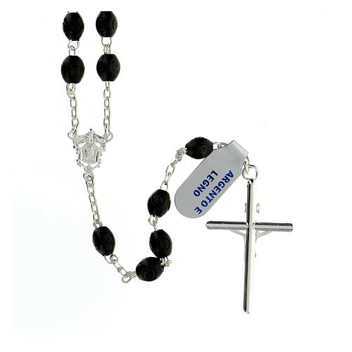 925 silver rosary tubular cross black oval wooden beads 8x6 mm 2