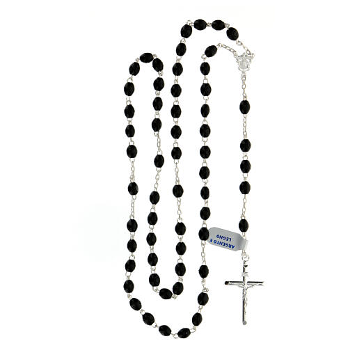 925 silver rosary tubular cross black oval wooden beads 8x6 mm 4