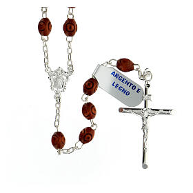 Rosary with beads in wood 8x6 mm 925 silver