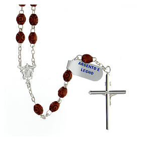 Rosary with beads in wood 8x6 mm 925 silver