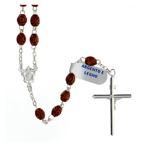 Rosary with beads in wood 8x6 mm 925 silver 2