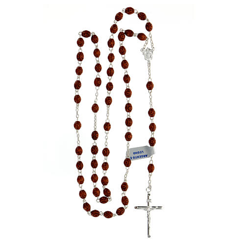 Rosary with beads in wood 8x6 mm 925 silver 4