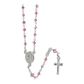 Rosary with beads in pink strass 3 mm 925 silver