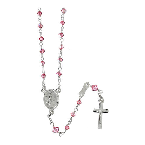Rosary with beads in pink strass 3 mm 925 silver 1