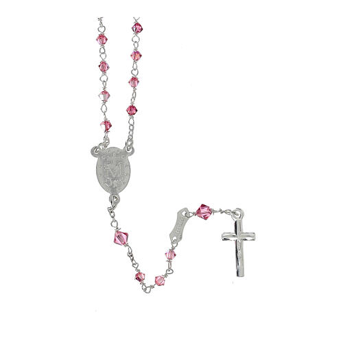 Rosary with beads in pink strass 3 mm 925 silver 2