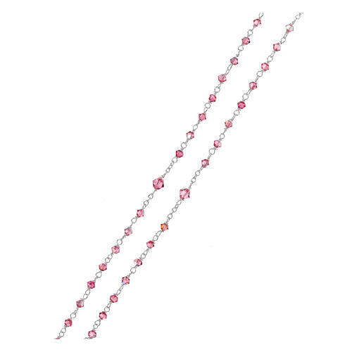Terço prata 925 cristais cor-de-rosa 3 mm com fecho mosquetão 3