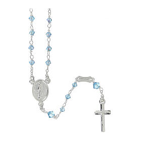 Rosary 925 silver Miraculous medal strass light blue beads 3 mm