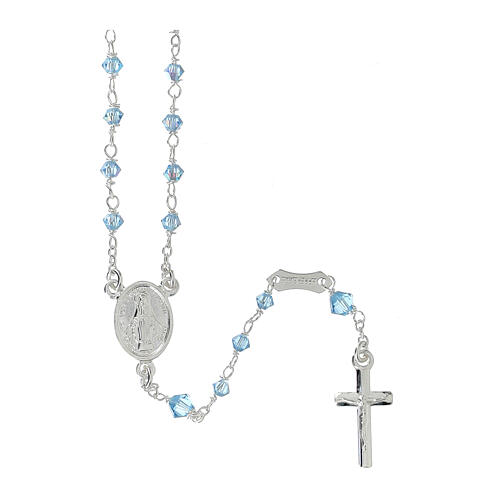 Rosary 925 silver Miraculous medal strass light blue beads 3 mm 1