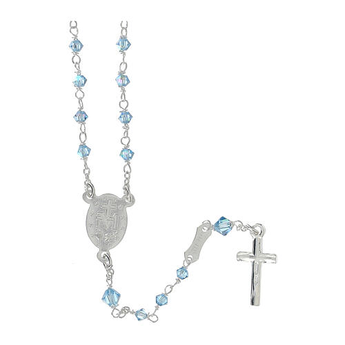 Rosary 925 silver Miraculous medal strass light blue beads 3 mm 2