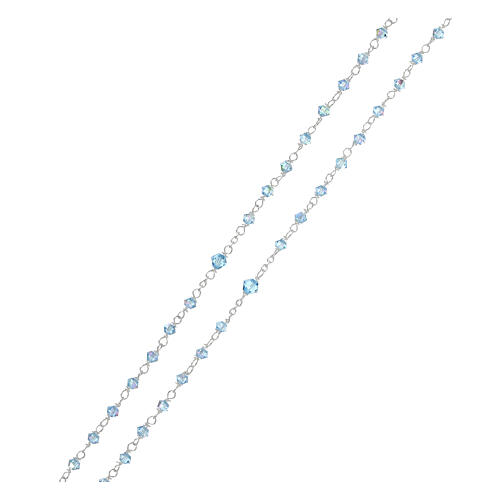 Rosary 925 silver Miraculous medal strass light blue beads 3 mm 3