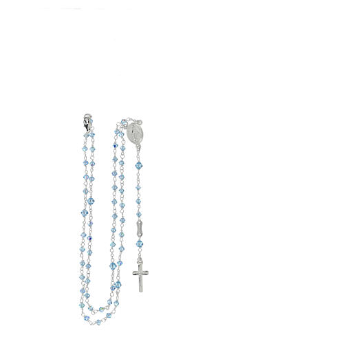 Rosary 925 silver Miraculous medal strass light blue beads 3 mm 4