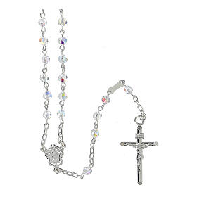 Rosary strass white beads 4 mm 925 silver tubular cross