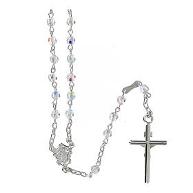 Rosary strass white beads 4 mm 925 silver tubular cross