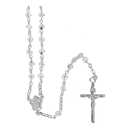 Rosary strass white beads 4 mm 925 silver tubular cross 1