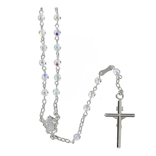 Rosary strass white beads 4 mm 925 silver tubular cross 2