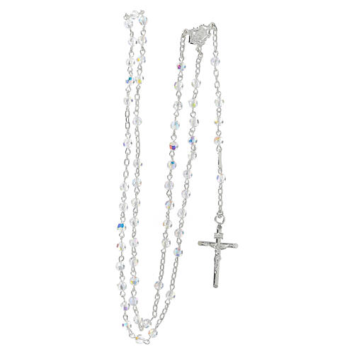 Rosary strass white beads 4 mm 925 silver tubular cross 4