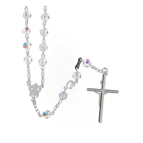 Rosary with beads in white strass 6 mm 925 silver 2