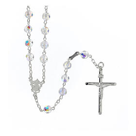 Różaniec ze srebra 925 z krucyfiksem i białymi kryształkami strass 6 mm