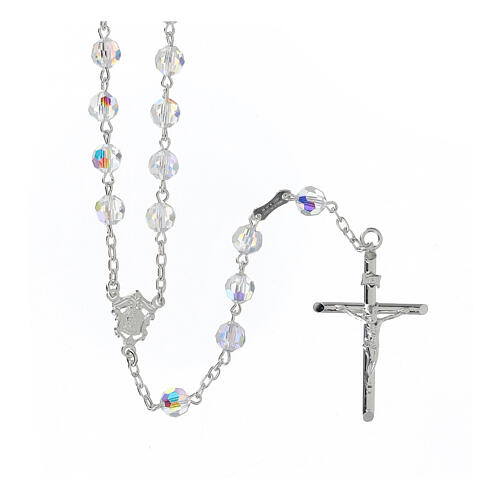 Różaniec ze srebra 925 z krucyfiksem i białymi kryształkami strass 6 mm 1