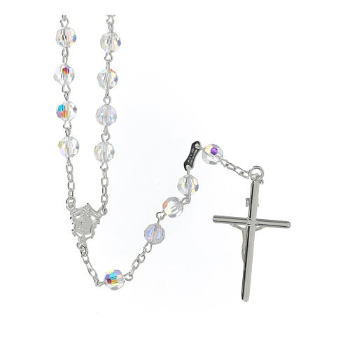 Różaniec ze srebra 925 z krucyfiksem i białymi kryształkami strass 6 mm 2