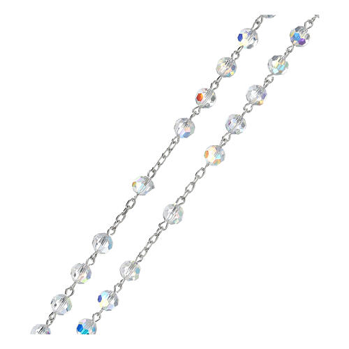 Różaniec ze srebra 925 z krucyfiksem i białymi kryształkami strass 6 mm 3
