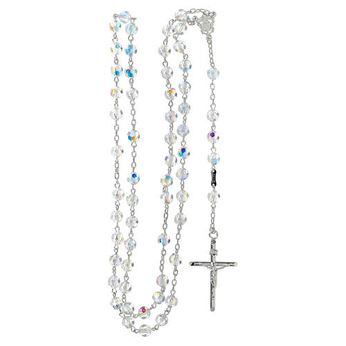Różaniec ze srebra 925 z krucyfiksem i białymi kryształkami strass 6 mm 4