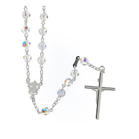 Rosary with Mary centerpiece in 925 silver with white strass beads 6 mm
