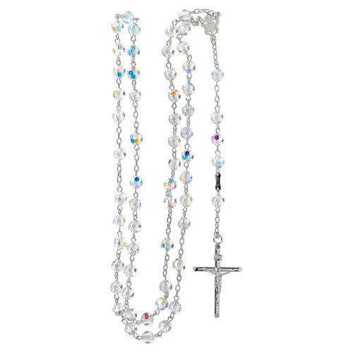 Rosary with Mary centerpiece in 925 silver with white strass beads 6 mm 4