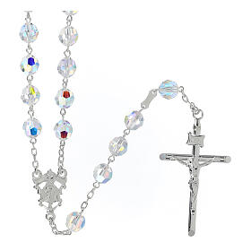 Różaniec srebrny 925, koraliki białe strass 8 mm