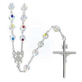 Różaniec srebrny 925, koraliki białe strass 8 mm