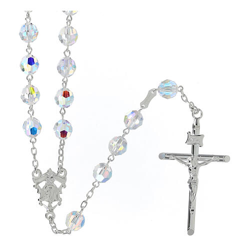 Różaniec srebrny 925, koraliki białe strass 8 mm 1